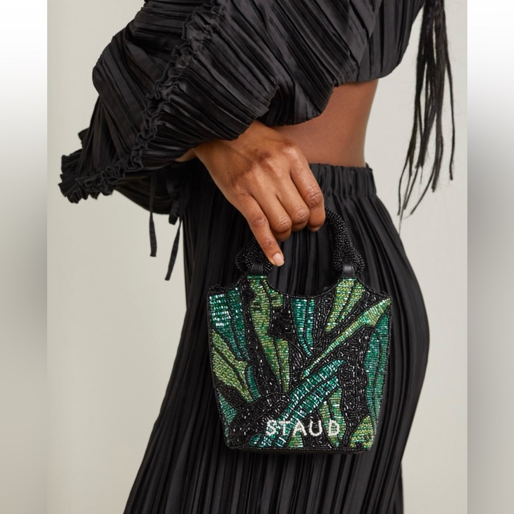 🌺🎉HP🎉🌺 NWT Staud Zoe Beaded Bag Green Palm 🌟 Very Rare 🌟 - Picture 9 of 16